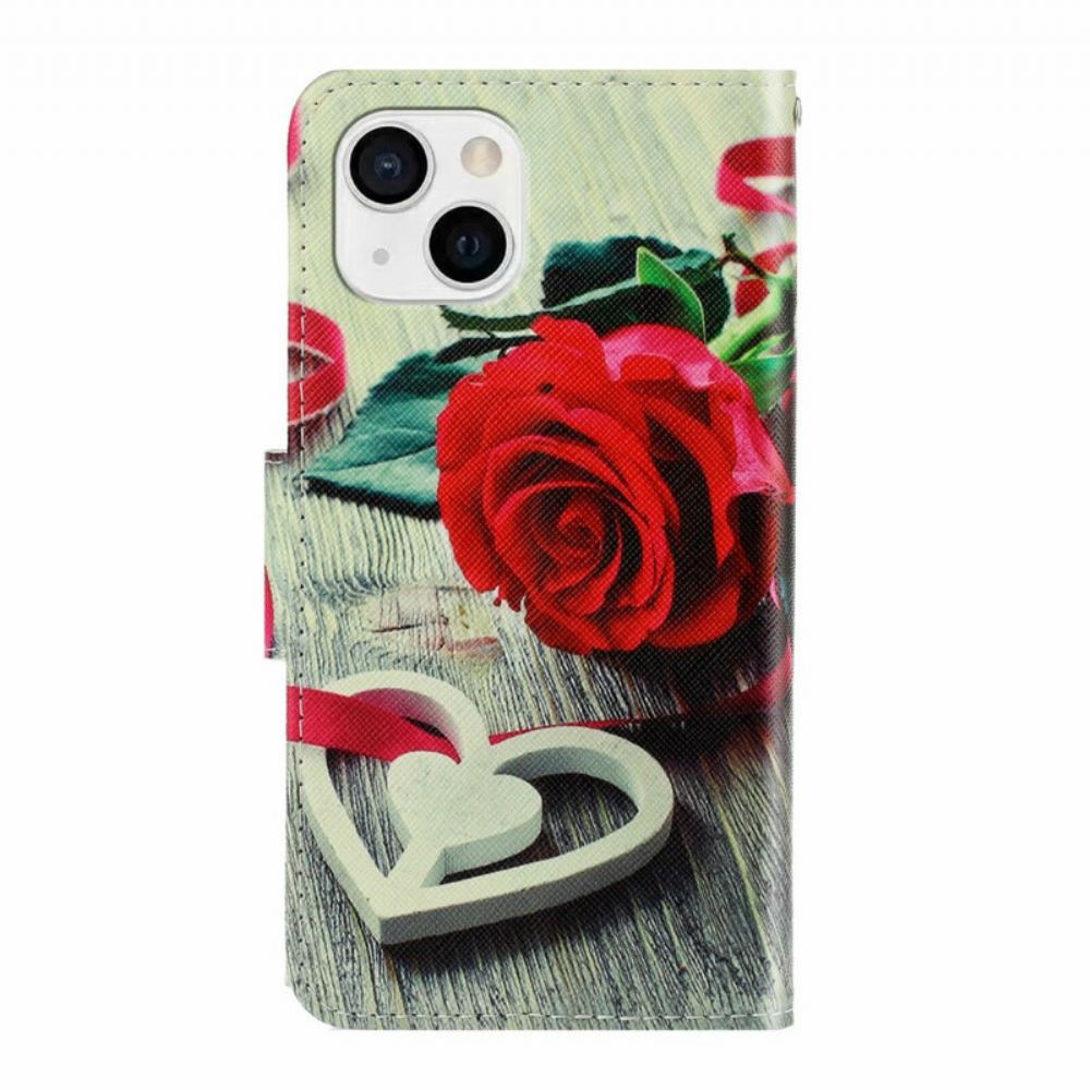 Flipové Pouzdro Na iPhone 13 Na Lana Romantická Rose Strappy