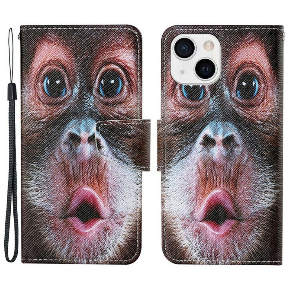 Kožené Pouzdro Na iPhone 13 Na Lana Strappy Monkey