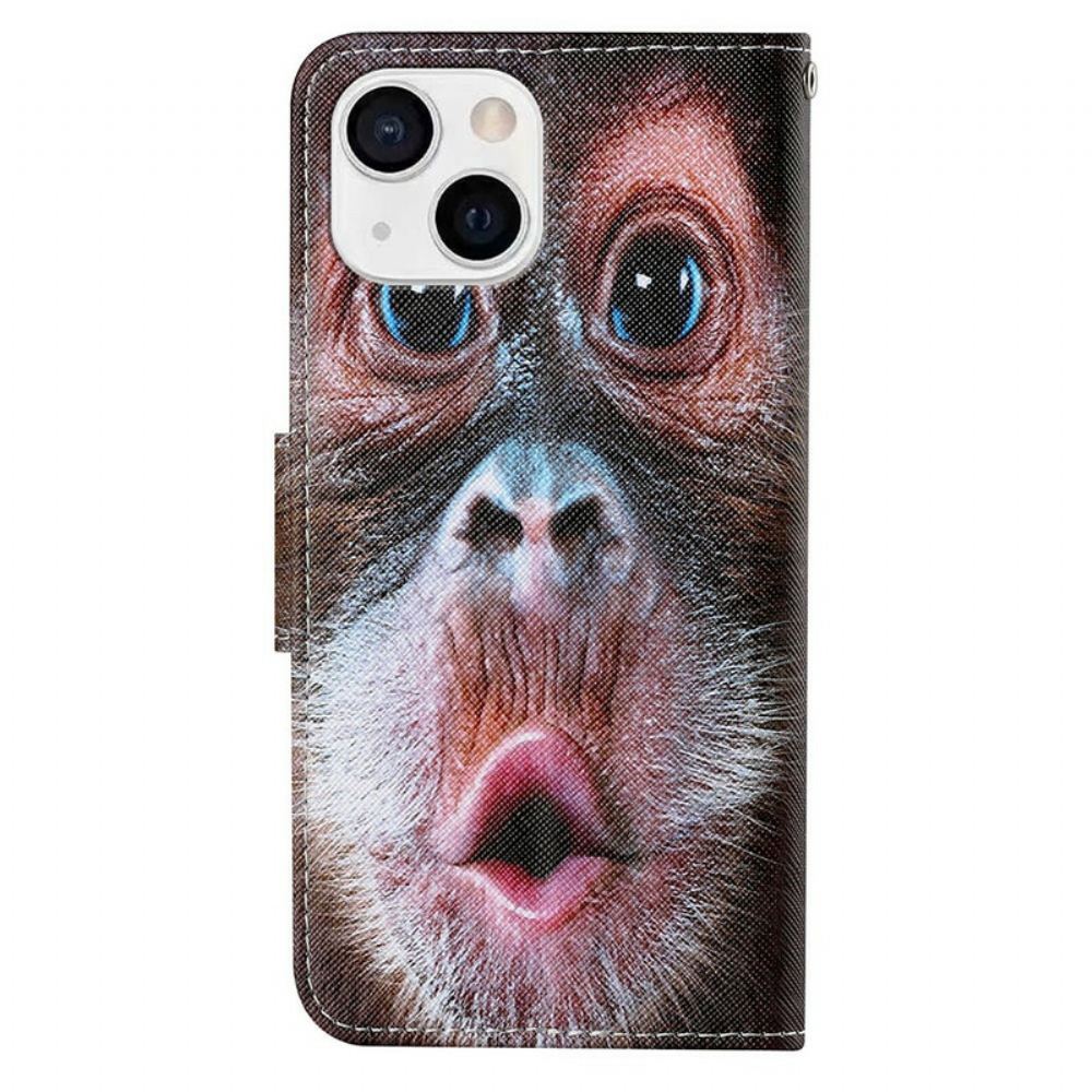 Kožené Pouzdro Na iPhone 13 Na Lana Strappy Monkey