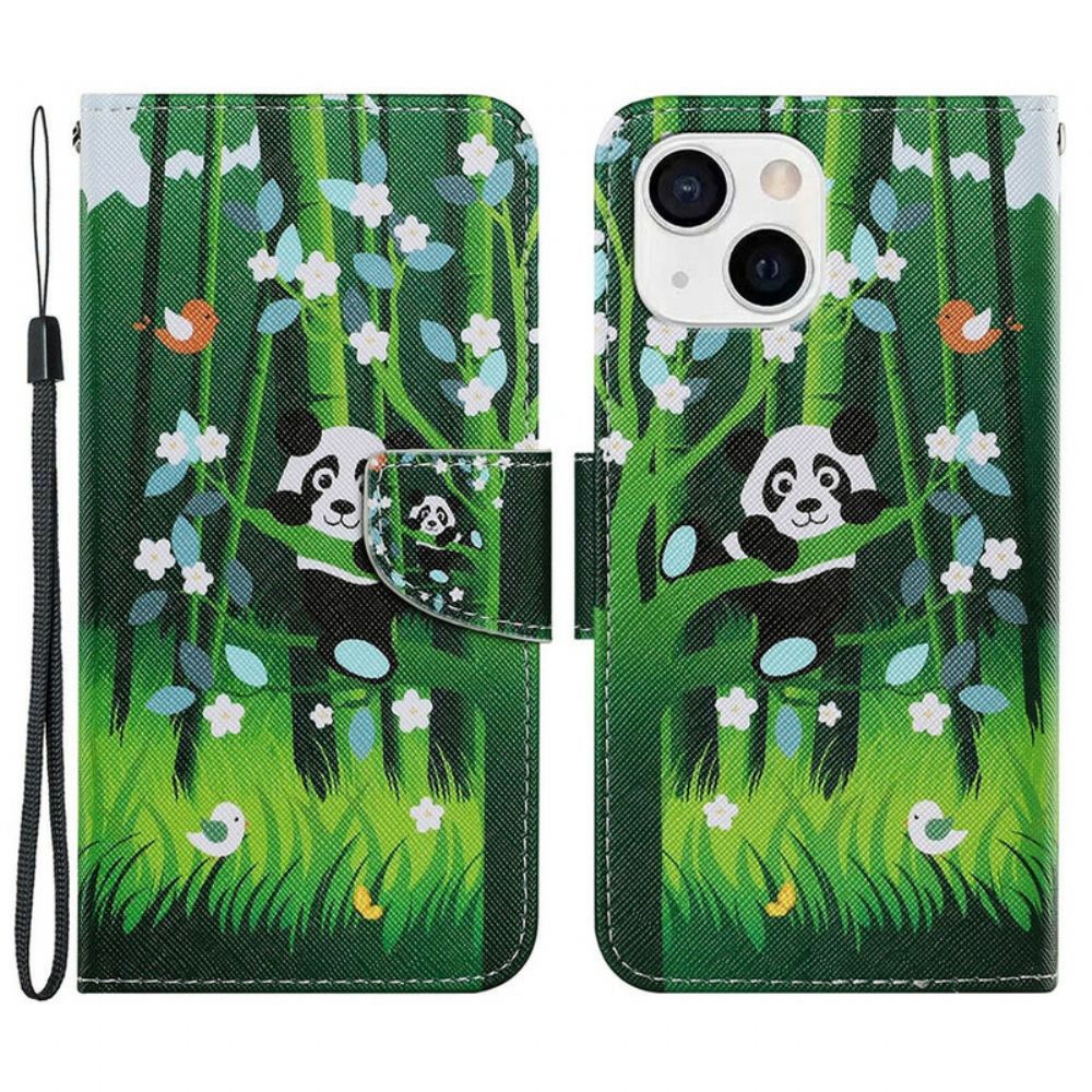 Kožené Pouzdro Na iPhone 13 Panda Procházka