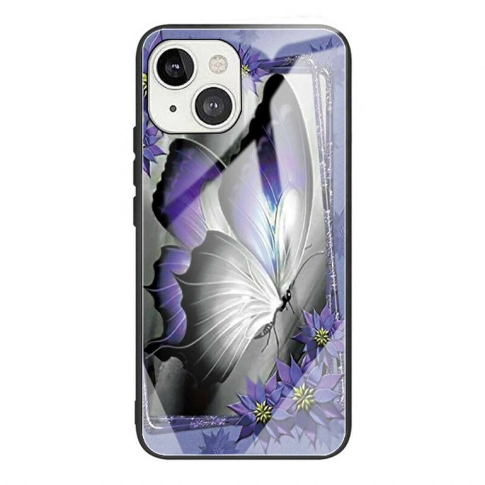 Kryty Na Mobil Na iPhone 13 Fialové Tvrzené Sklo Butterfly