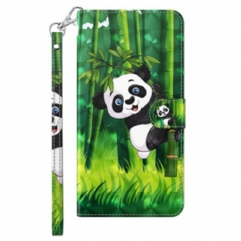 Flipové Pouzdro Na iPhone 15 Plus Na Lana 3d Bambusová Panda S Popruhem