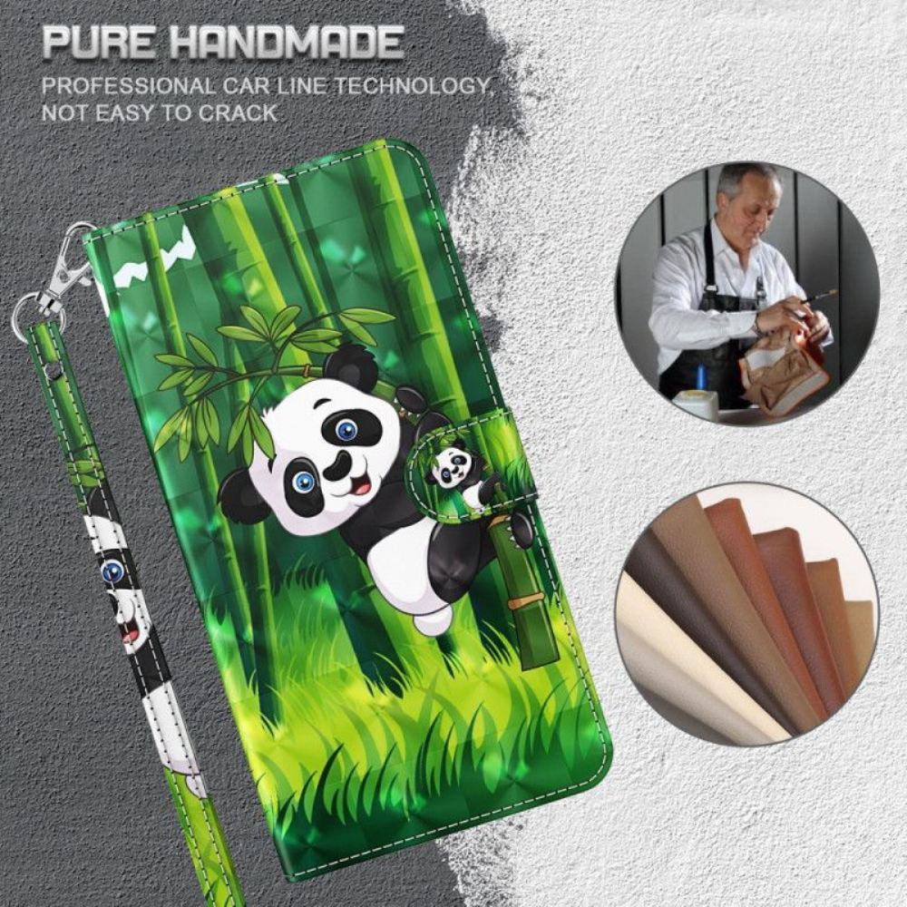 Flipové Pouzdro Na iPhone 15 Plus Na Lana 3d Bambusová Panda S Popruhem