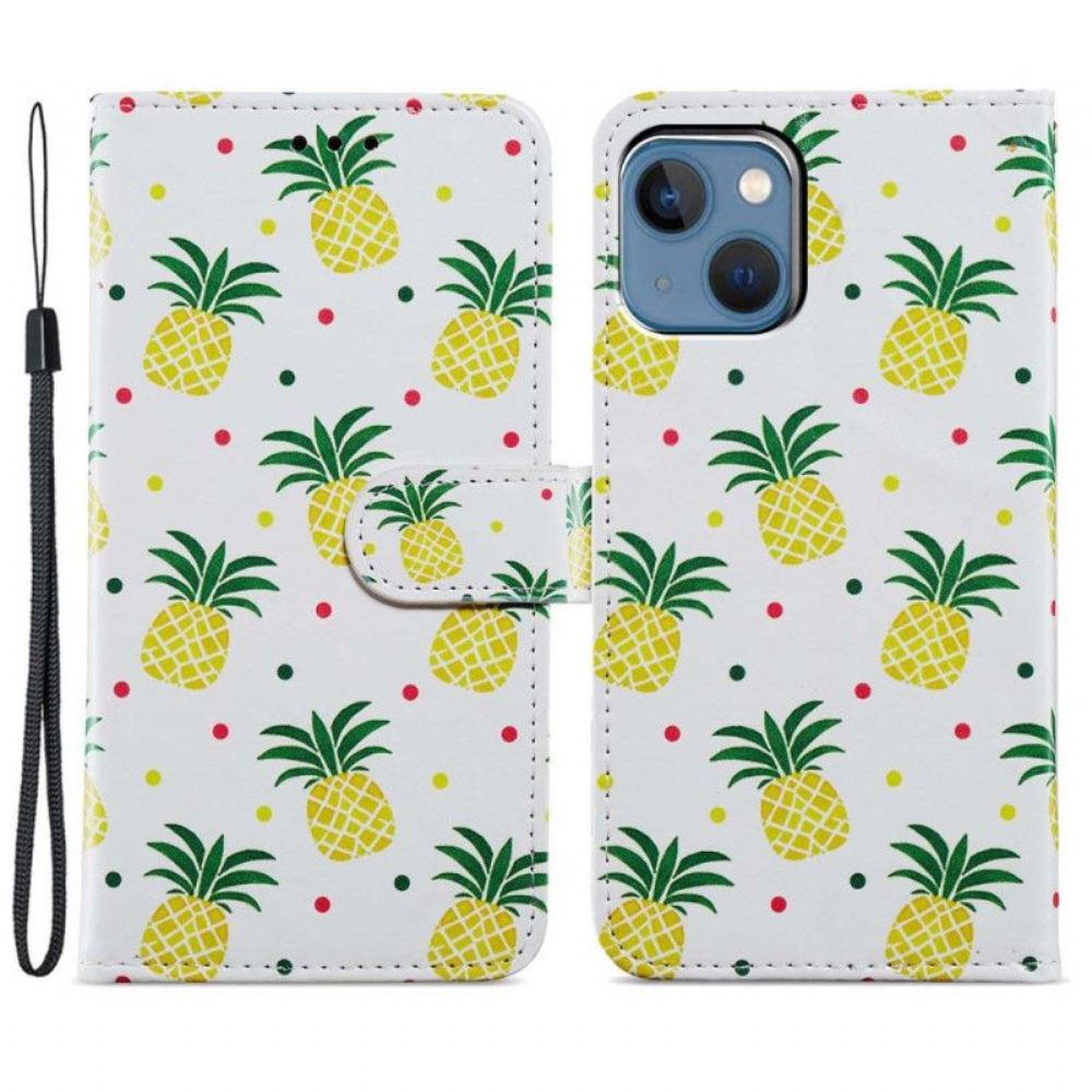 Flipové Pouzdro Na iPhone 15 Plus Na Lana Ananas S Popruhem