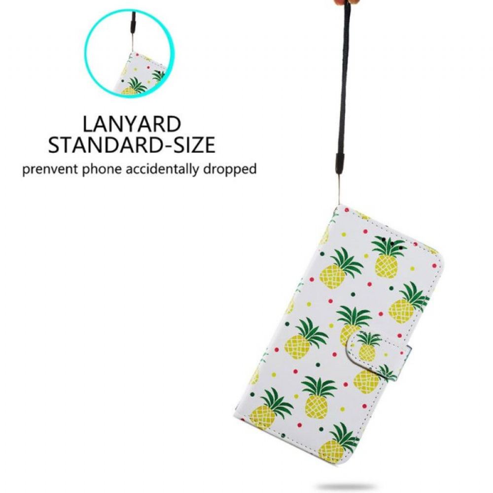 Flipové Pouzdro Na iPhone 15 Plus Na Lana Ananas S Popruhem