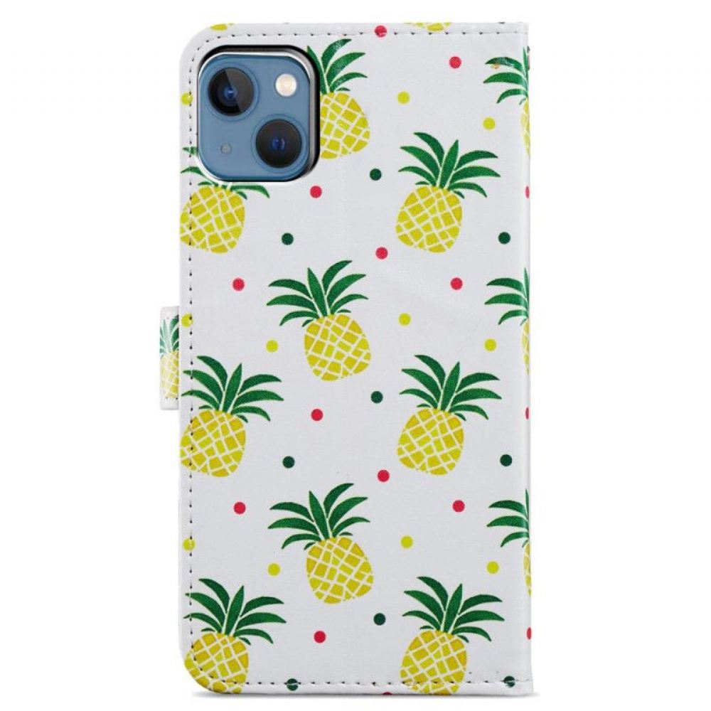 Flipové Pouzdro Na iPhone 15 Plus Na Lana Ananas S Popruhem