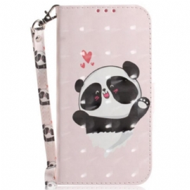 Flipové Pouzdro Na iPhone 15 Plus Na Lana Panda Love S Popruhem