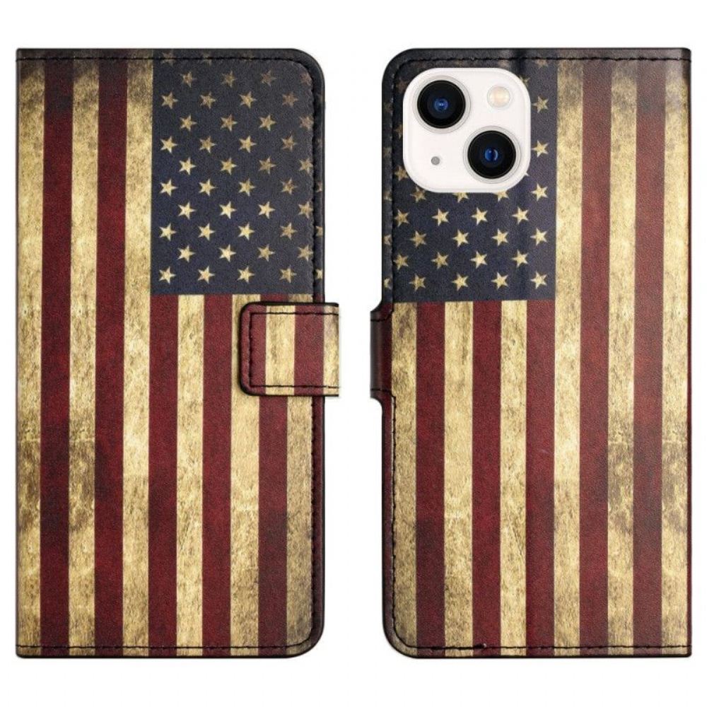 Flipové Pouzdro Na iPhone 15 Plus Vintage Vlajka Usa