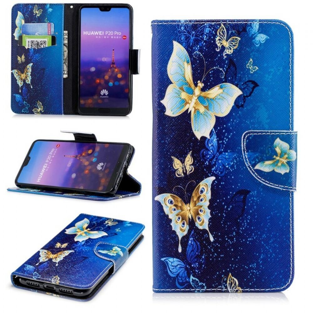 Flipové Pouzdro Na Huawei P20 Pro Motýli V Noci