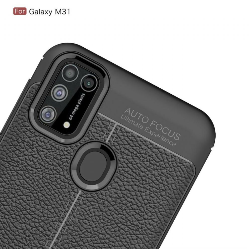 Kryt Na Samsung Galaxy M31 Dvojitá Linie Litchi Kožený Efekt