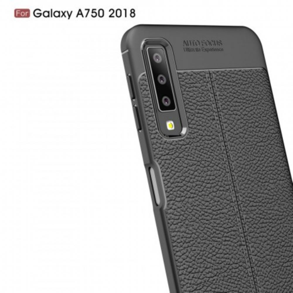 Kryt Na Samsung Galaxy A7 Dvojitá Linie Litchi Kožený Efekt