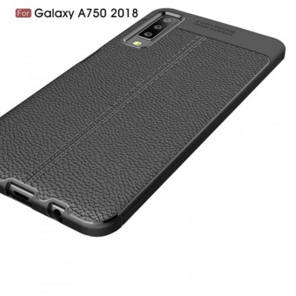 Kryt Na Samsung Galaxy A7 Dvojitá Linie Litchi Kožený Efekt