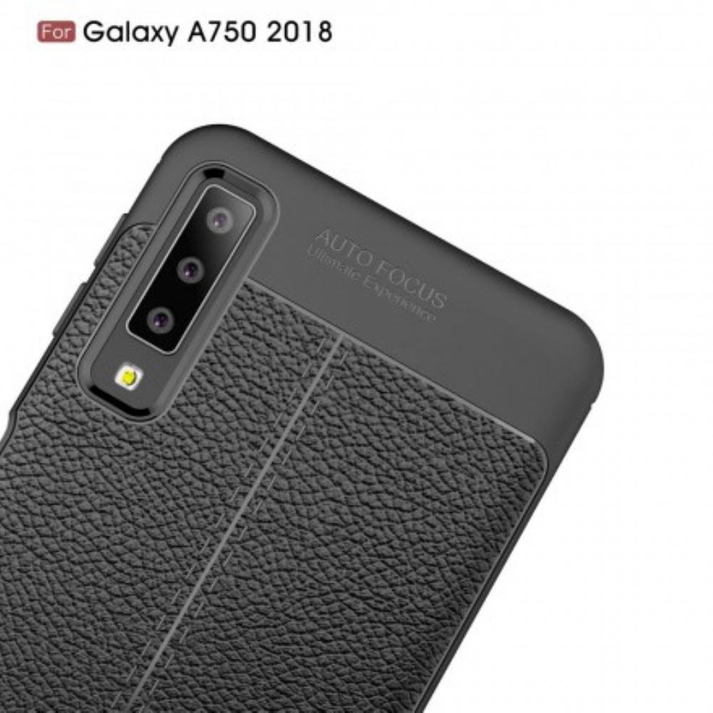 Kryt Na Samsung Galaxy A7 Dvojitá Linie Litchi Kožený Efekt