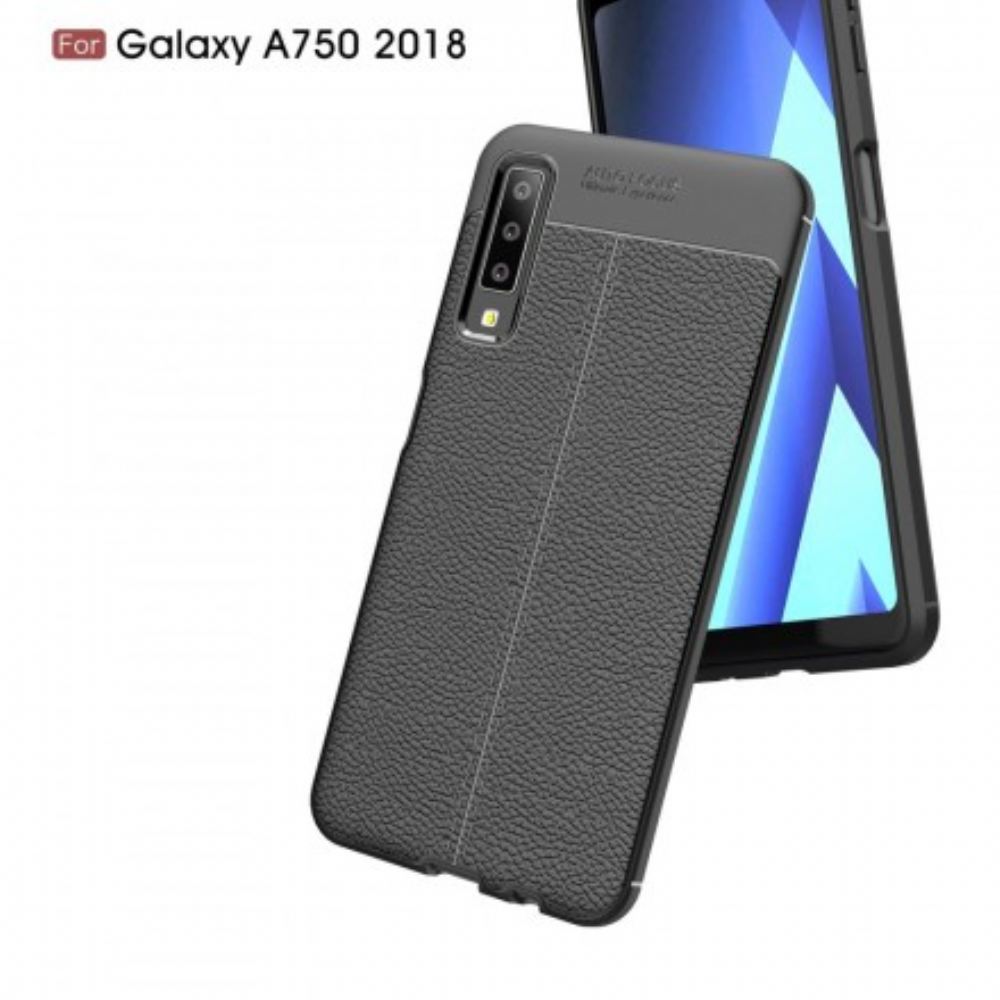 Kryt Na Samsung Galaxy A7 Dvojitá Linie Litchi Kožený Efekt