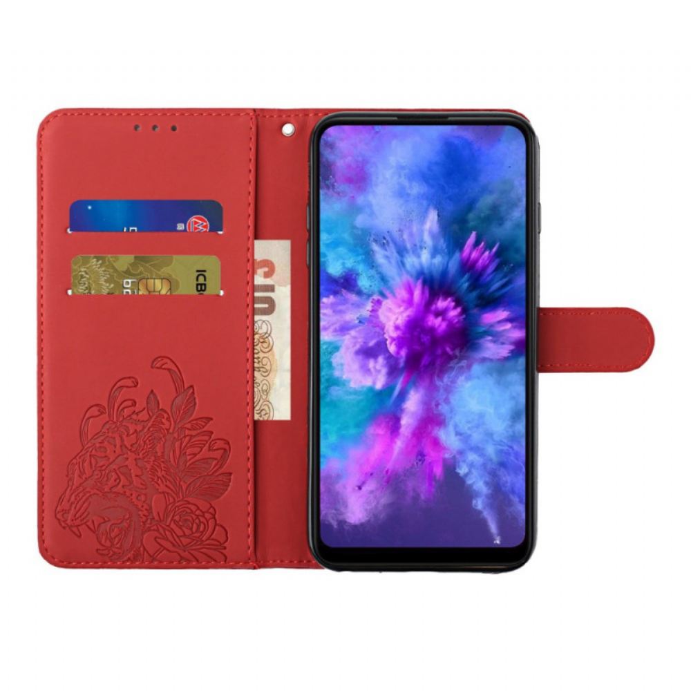 Flipové Pouzdro Na Samsung Galaxy S10 Na Lana Barokní Tygr S Popruhem