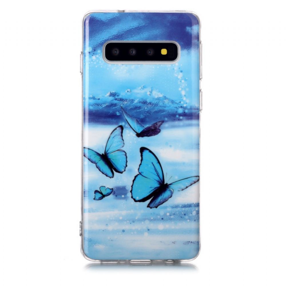 Kryt Na Samsung Galaxy S10 Fluorescenční Modrý Motýl