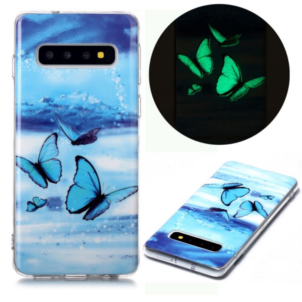 Kryt Na Samsung Galaxy S10 Fluorescenční Modrý Motýl