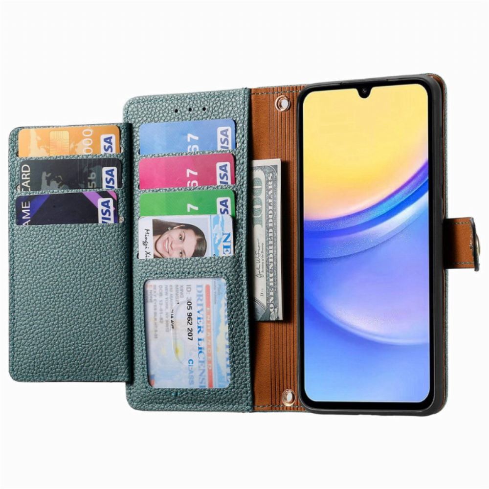 Kožený Kryt Na Samsung Galaxy A15 5g Srdeční Vzor A Ochrana Rfid