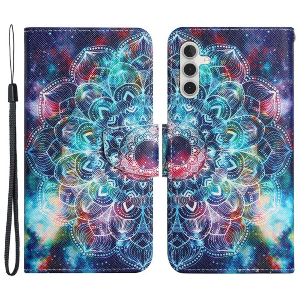 Kožený Kryt Samsung Galaxy A15 5g Hvězdná Obloha A Lanyard Mandala