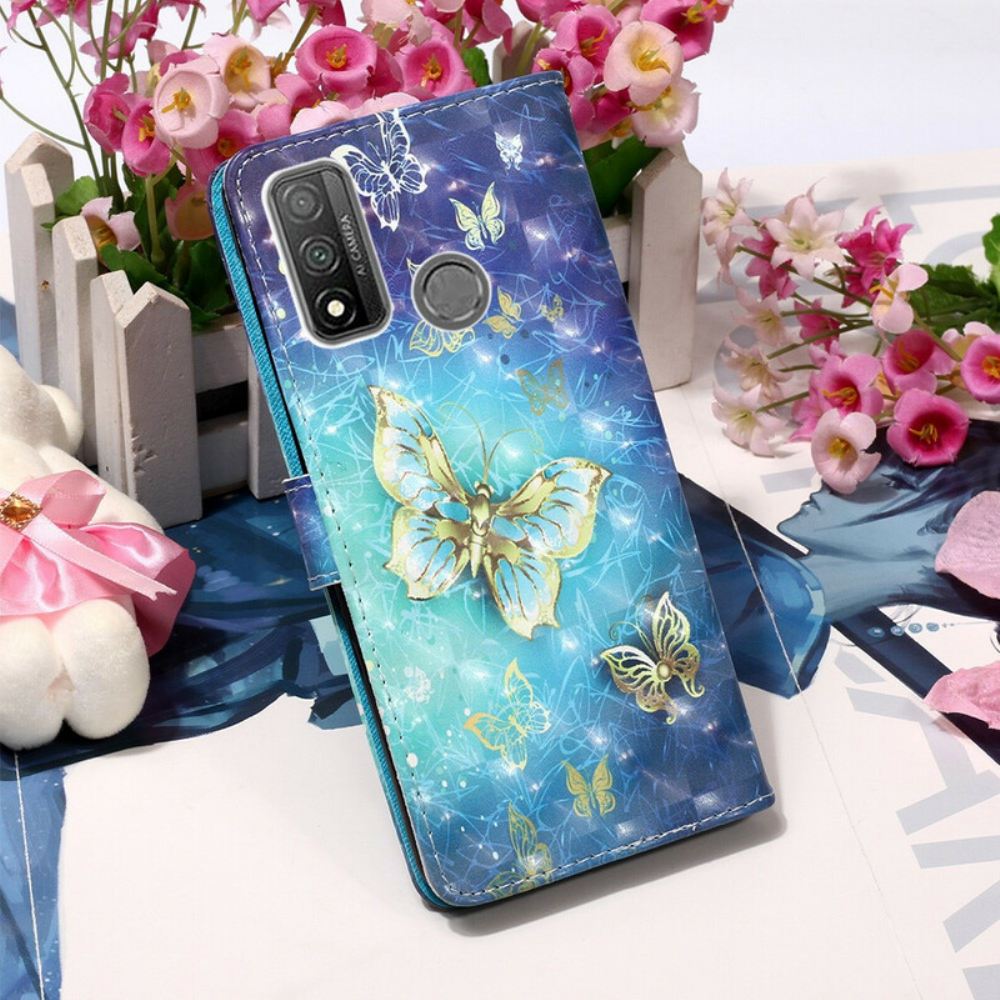 Flipové Pouzdro Na Huawei P Smart 2020 Na Lana Motýlci Se Zlatým Řemínkem