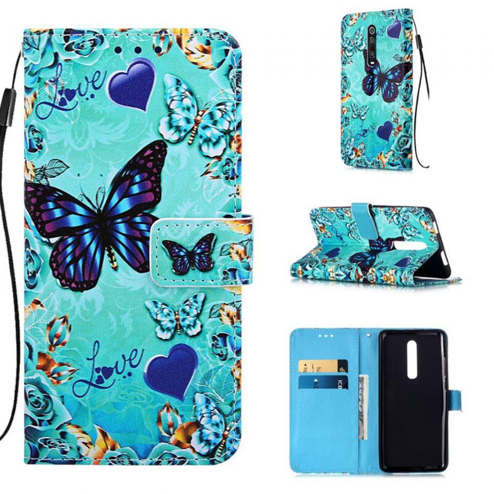 Kožené Pouzdro Na Xiaomi Mi 9T / Mi 9T Pro Na Lana Love Butterflies Strappy