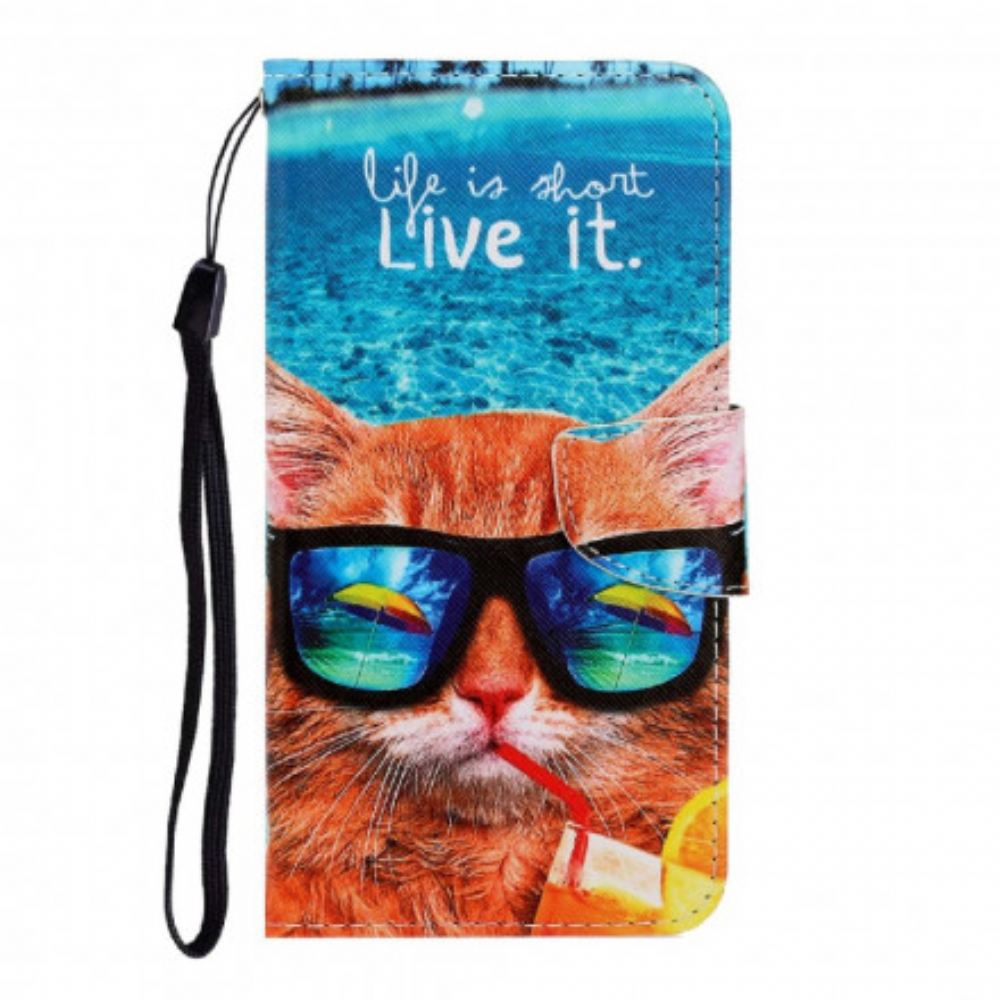 Flipové Pouzdro Na Samsung Galaxy A22 4G Na Lana Cat Live It Strappy