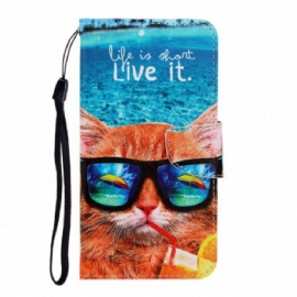 Flipové Pouzdro Na Samsung Galaxy A22 4G Na Lana Cat Live It Strappy