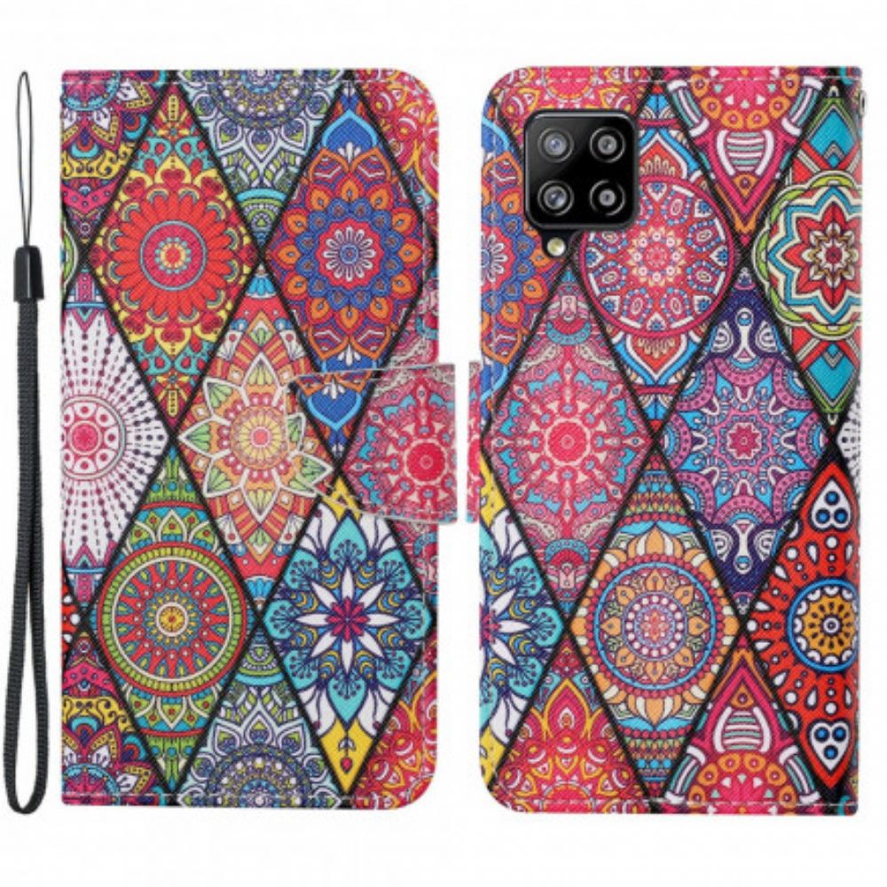 Flipové Pouzdro Na Samsung Galaxy A22 4G Patchwork S Popruhem