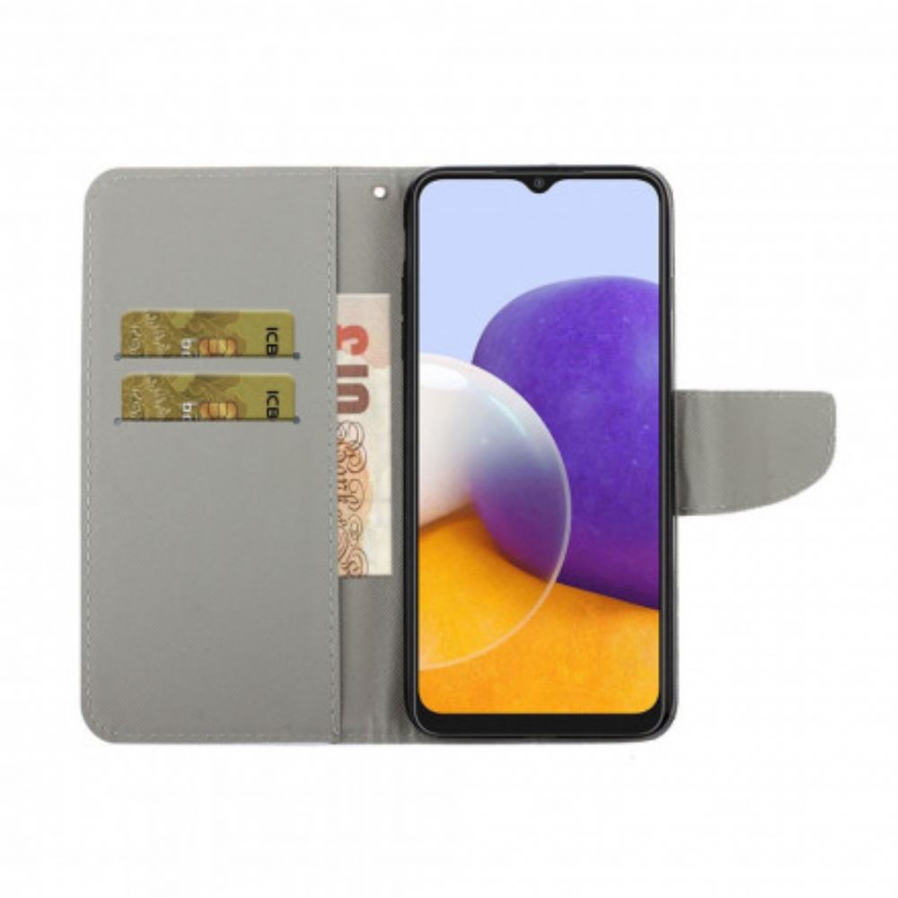 Flipové Pouzdro Na Samsung Galaxy A22 4G Patchwork S Popruhem