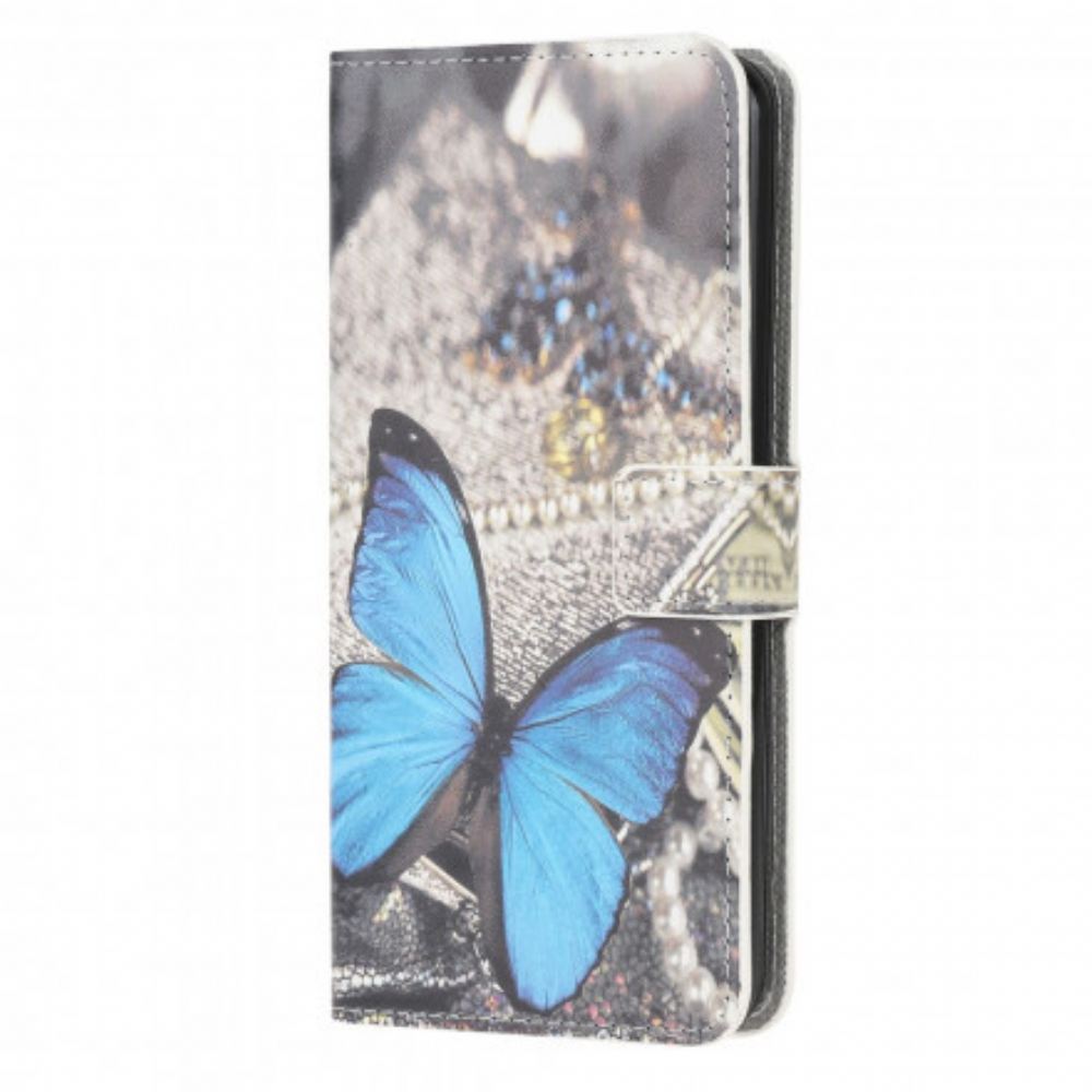 Kožené Pouzdro Na Samsung Galaxy A22 4G Blue Prestige Butterfly