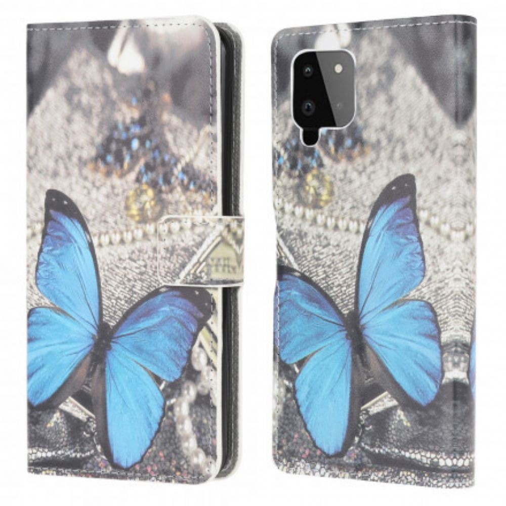 Kožené Pouzdro Na Samsung Galaxy A22 4G Blue Prestige Butterfly