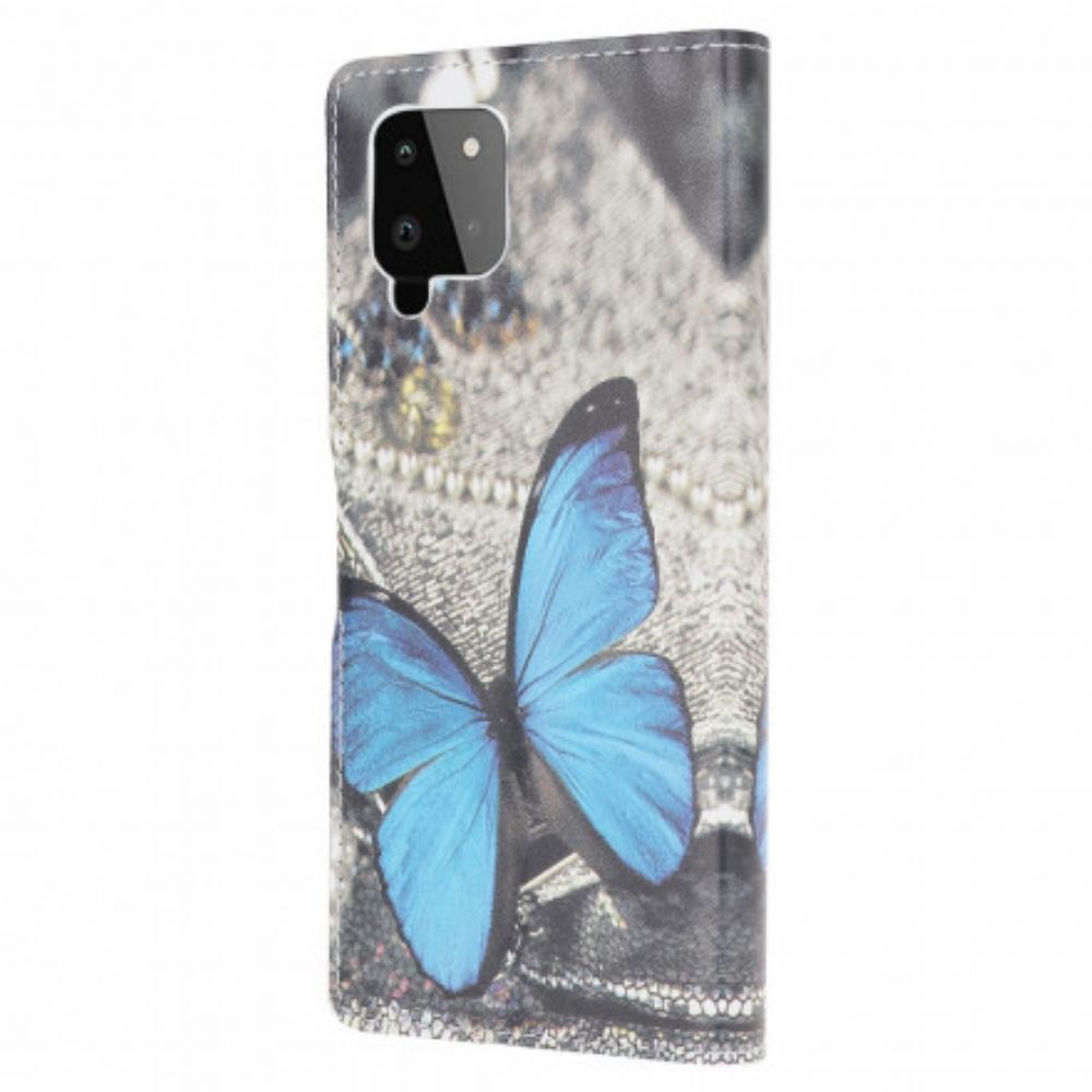 Kožené Pouzdro Na Samsung Galaxy A22 4G Blue Prestige Butterfly