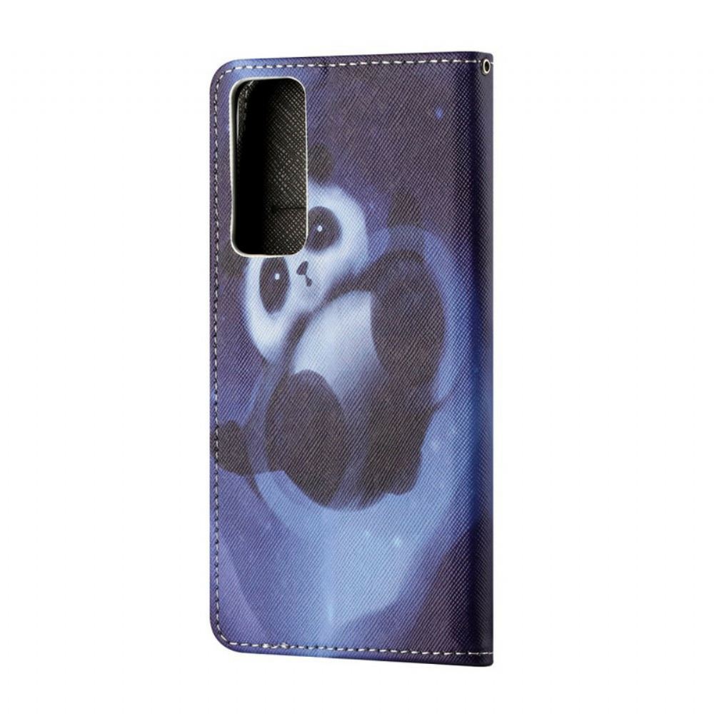 Flipové Pouzdro Na Huawei P Smart 2021 Na Lana Vesmírná Panda Se Šňůrkou