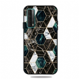 Kryty Na Mobil Na Huawei P Smart 2021 Tmavý Geometrický Mramor