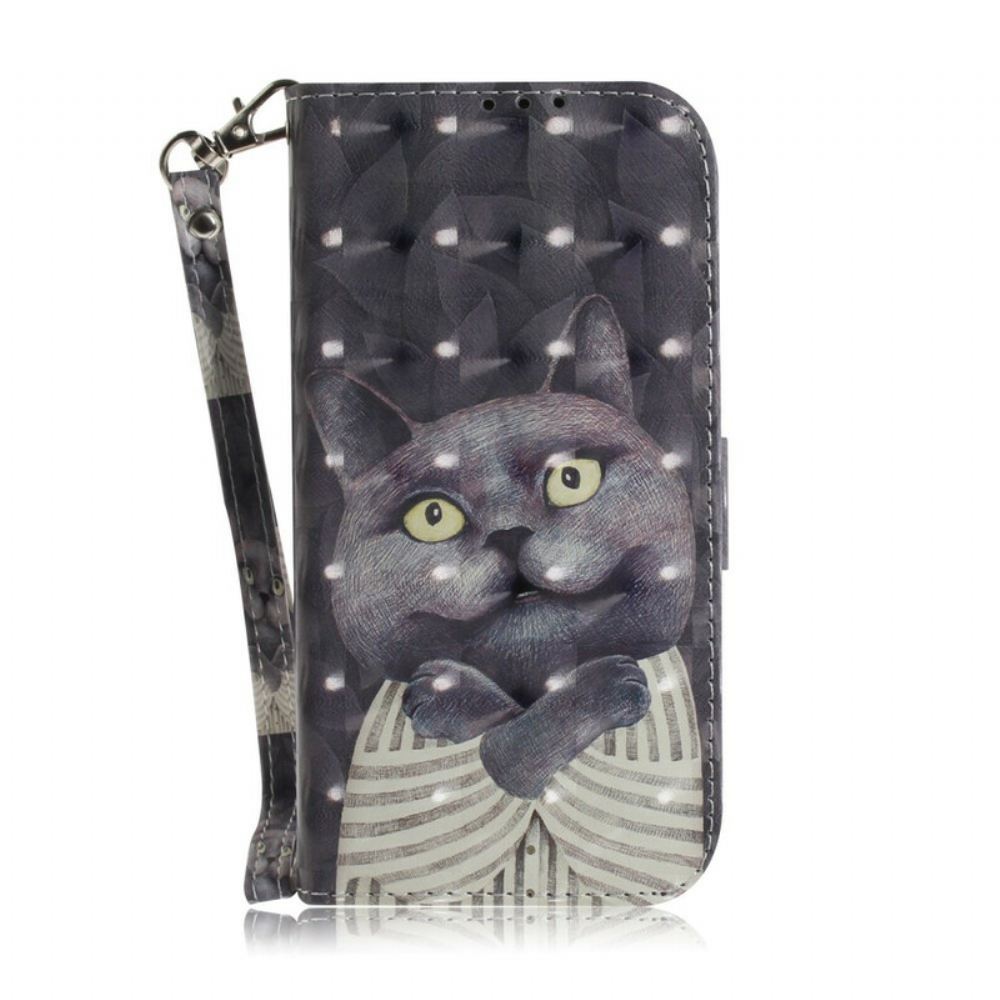 Kožené Pouzdro Na Samsung Galaxy Note 20 Na Lana Šedá Strappy Cat