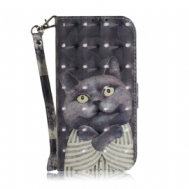 Kožené Pouzdro Na Samsung Galaxy Note 20 Na Lana Šedá Strappy Cat