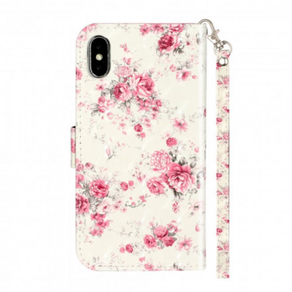 Flipové Pouzdro Na iPhone X / XS Na Lana Popruh Light Spot Flowers