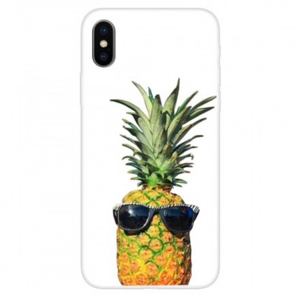 Kryt Na iPhone X / XS Průhledný Ananas S Brýlemi