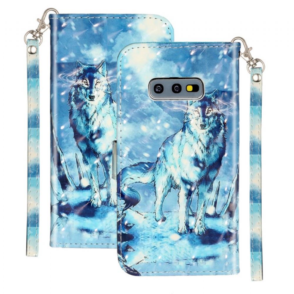 Kožené Pouzdro Na Samsung Galaxy S10e Na Lana Bodová Světla Wolf Light Strap