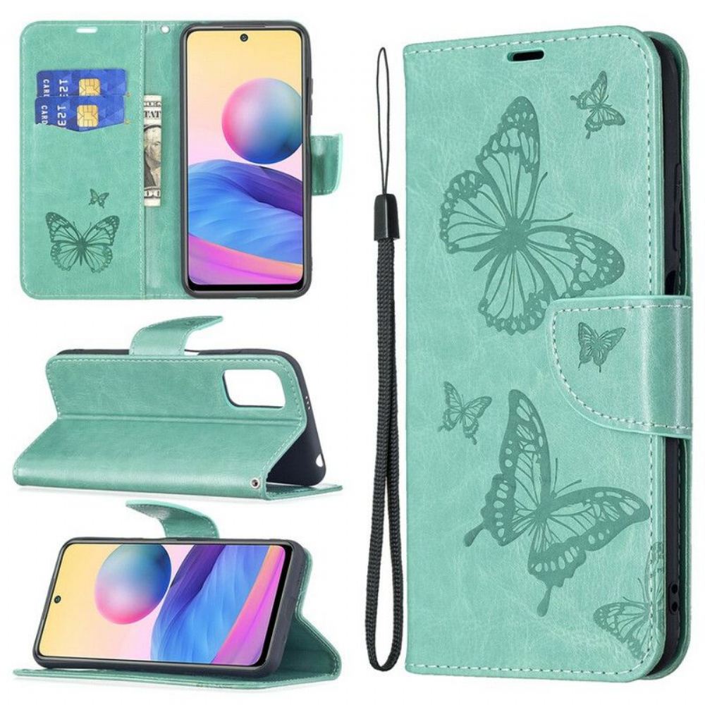 Flipové Pouzdro Na Poco M3 Pro 5G Na Lana Butterflies Printed Strappy