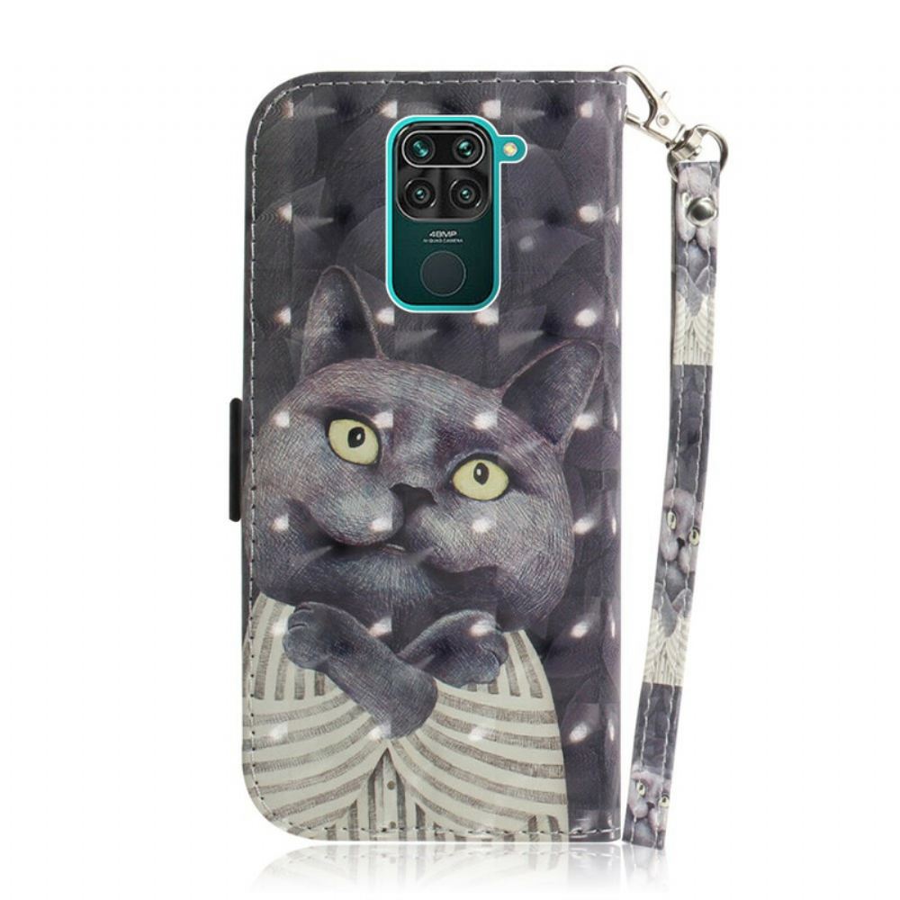 Kožené Pouzdro Na Xiaomi Redmi Note 9 Na Lana Šedá Strappy Cat