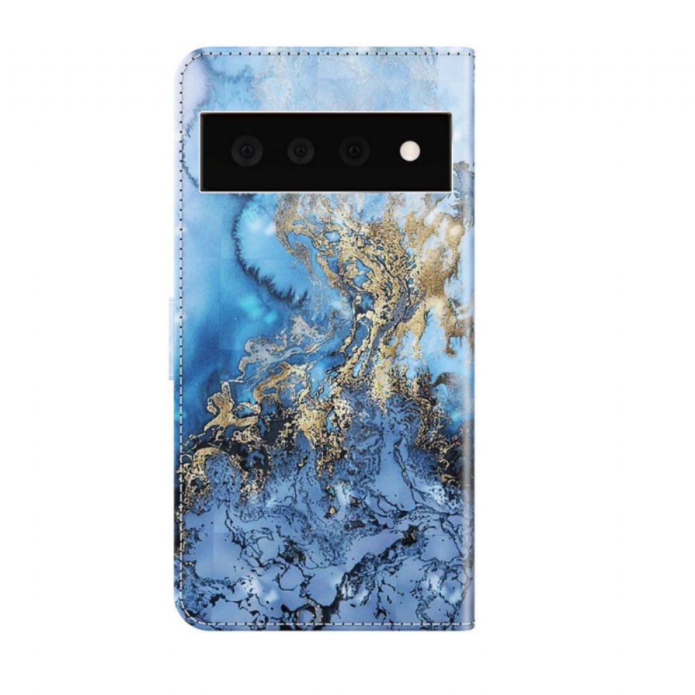 Flipové Pouzdro Na Google Pixel 6 Pro Světlý Bodový Mramorový Design Se Šňůrkou