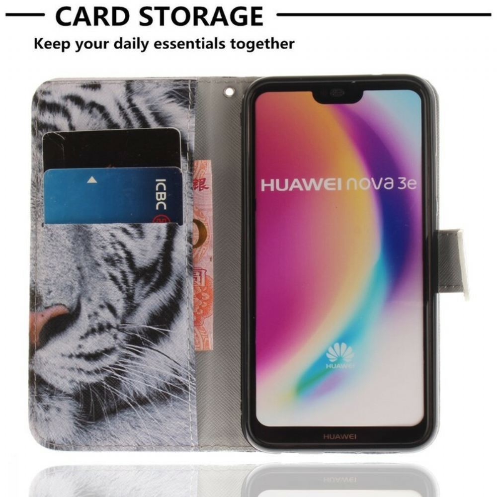 Kožené Pouzdro Na Huawei P20 Lite Bílý Tygr