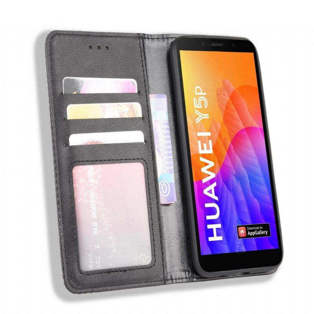 Kryty Na Mobil Na Huawei Y5p Flipové Pouzdro Stylizovaný Vintage Kožený Efekt