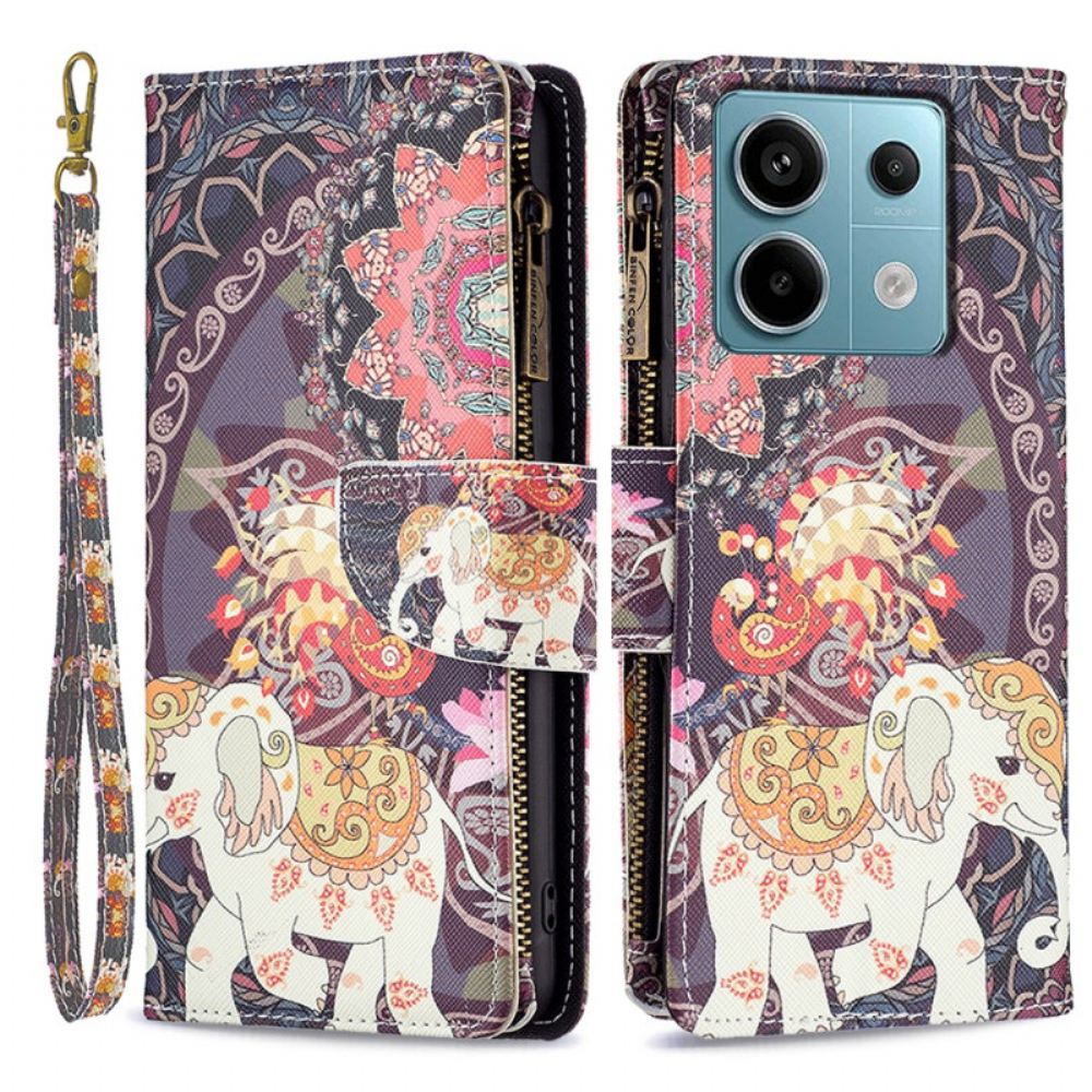 Kožený Kryt Xiaomi Redmi Note 13 Pro 4g Peněženka Tribal Elephant S Popruhem