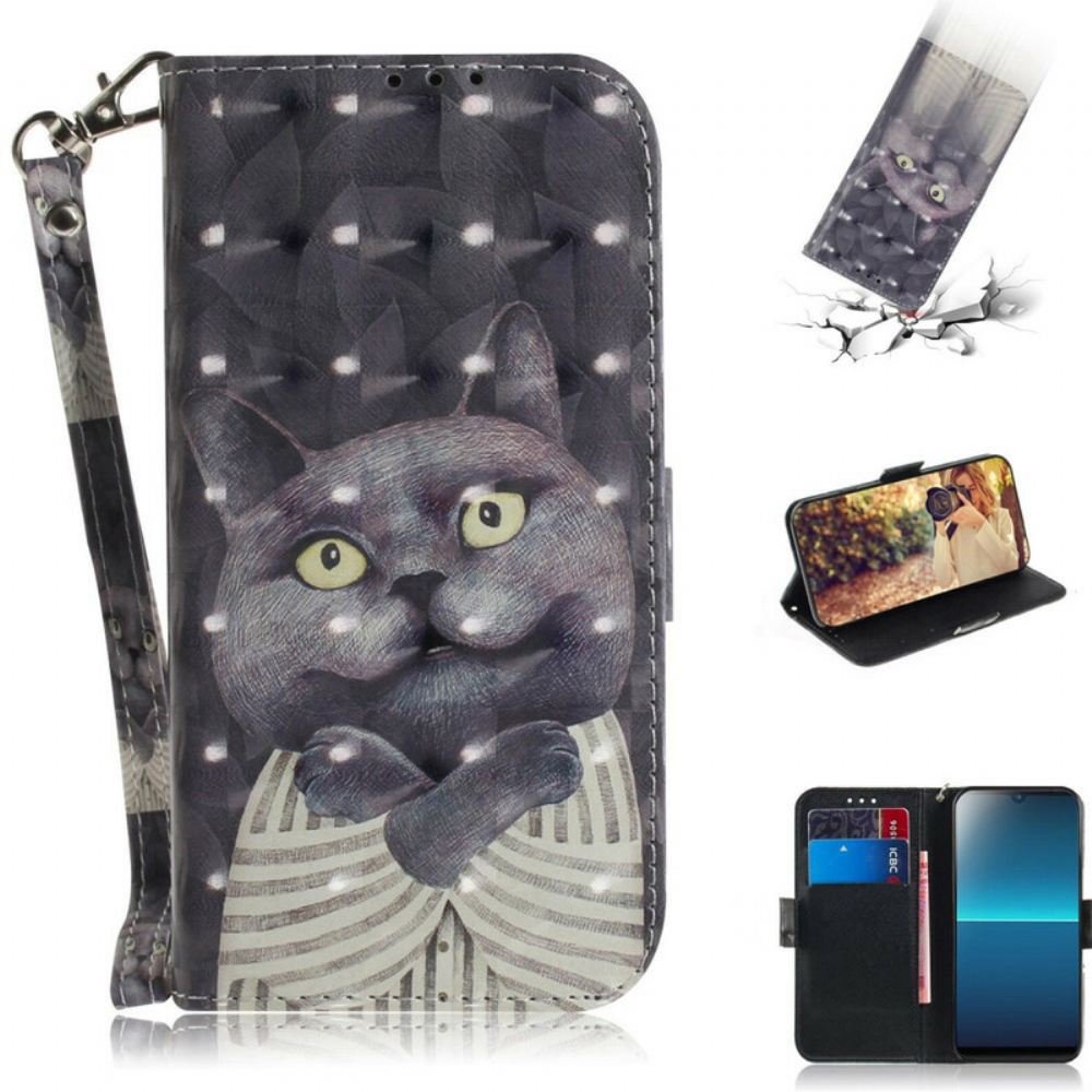 Flipové Pouzdro Na Sony Xperia L4 Na Lana Šedá Strappy Cat