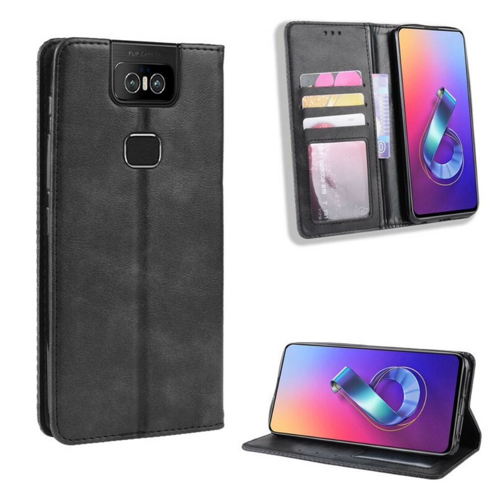 Kryty Na Mobil Na Asus ZenFone 6 Flipové Pouzdro Stylizovaný Vintage Kožený Efekt