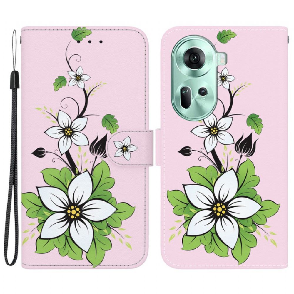 Kožený Kryt Oppo Reno 11 5g Lily Print S Popruhem