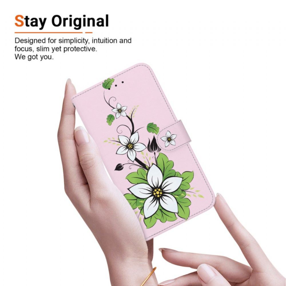 Kožený Kryt Oppo Reno 11 5g Lily Print S Popruhem