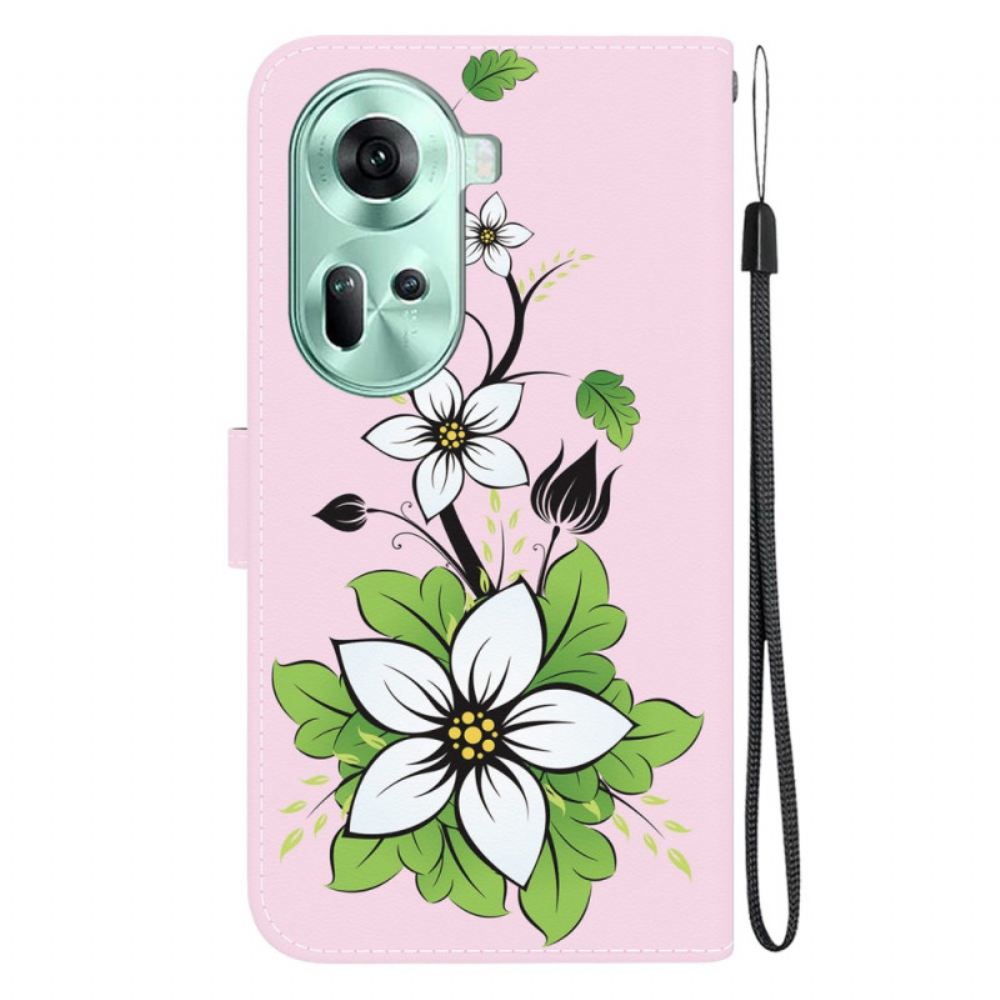 Kožený Kryt Oppo Reno 11 5g Lily Print S Popruhem